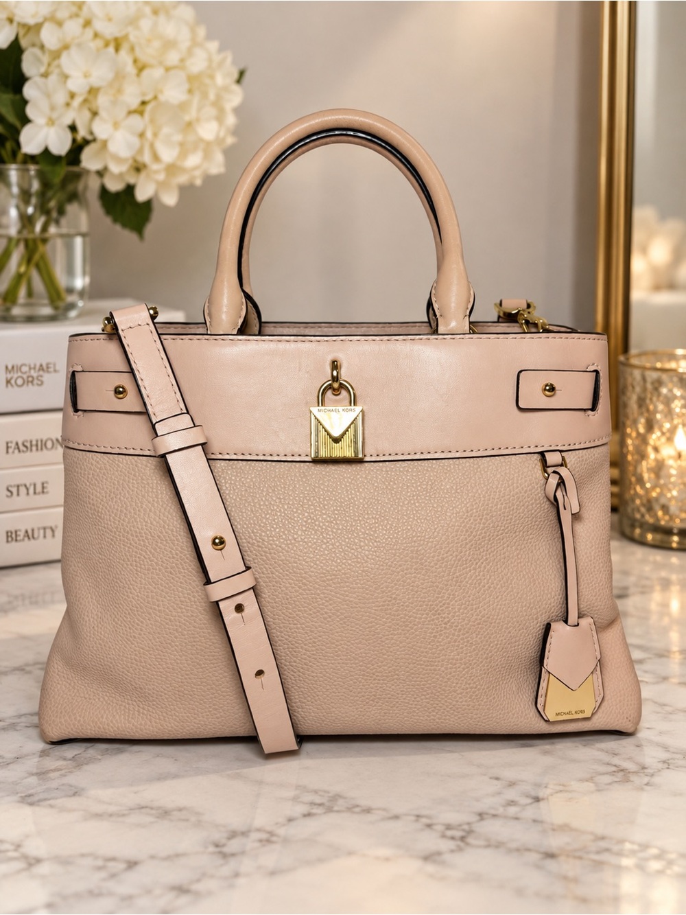 Michael Kors Blush Pink Leather 2-Way Satchel Crossbody Bag AV-1807